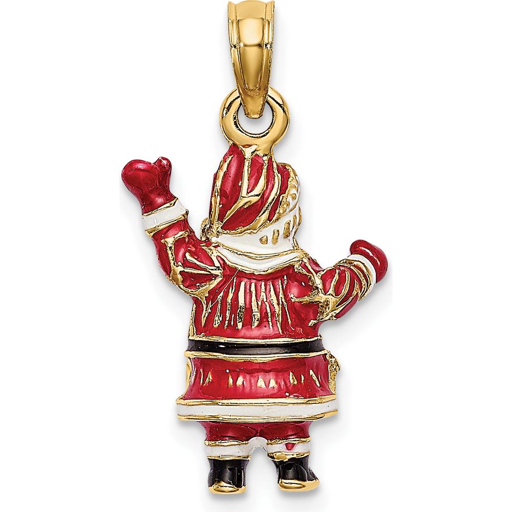 14K Yellow Gold 3D Enameled Santa Charm with Red, White, and Black Accents - Festive Christmas Jewelry by Oro Pregiato