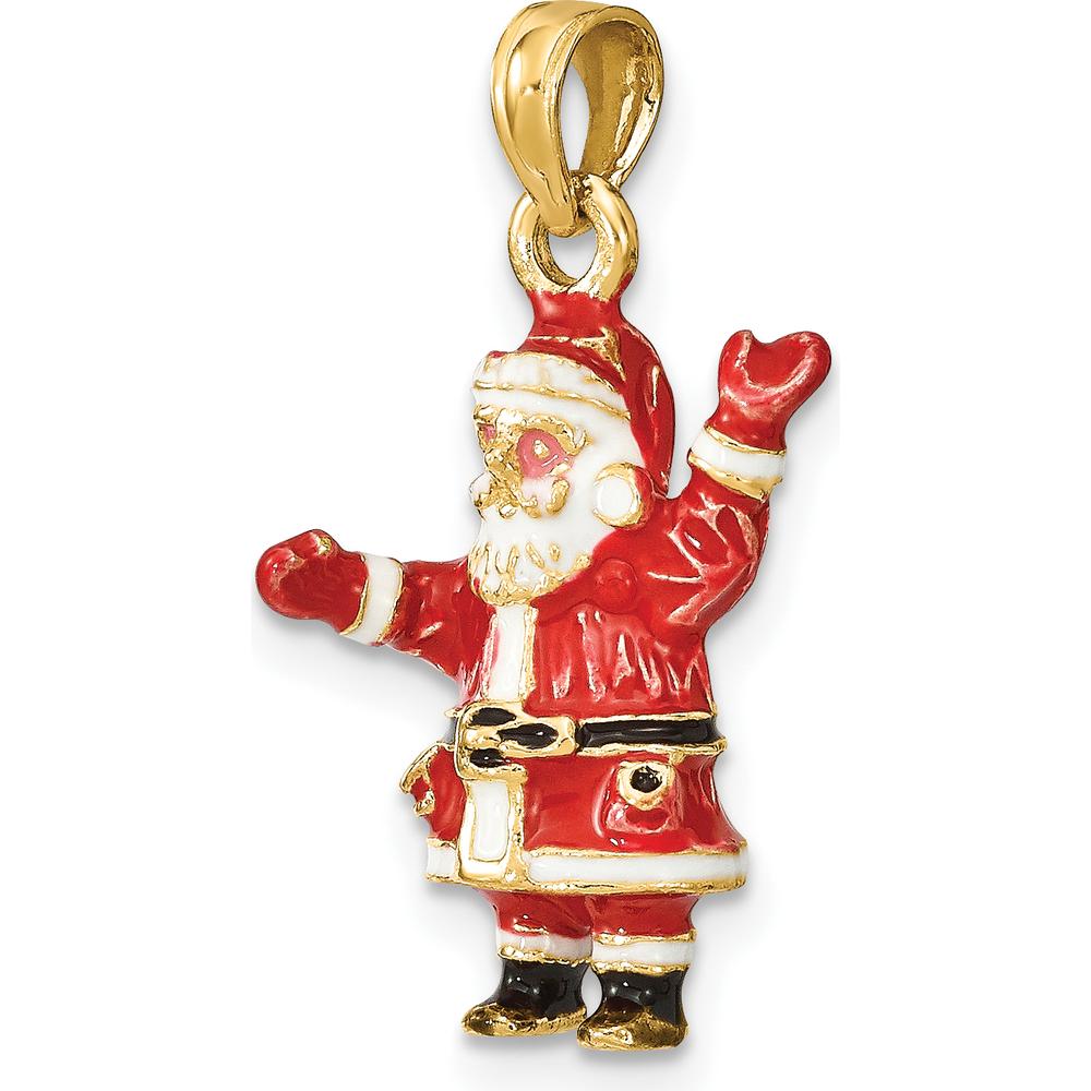 14K Yellow Gold 3D Enameled Santa Charm with Red, White, and Black Accents - Festive Christmas Jewelry by Oro Pregiato