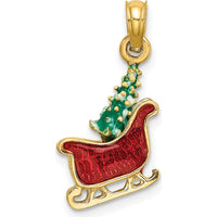 14K Yellow Gold 3D Enameled Sleigh with Christmas Tree Charm - 22.75mm Length by Oro Pregiato
