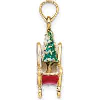 14K Yellow Gold 3D Enameled Sleigh with Christmas Tree Charm - 22.75mm Length by Oro Pregiato