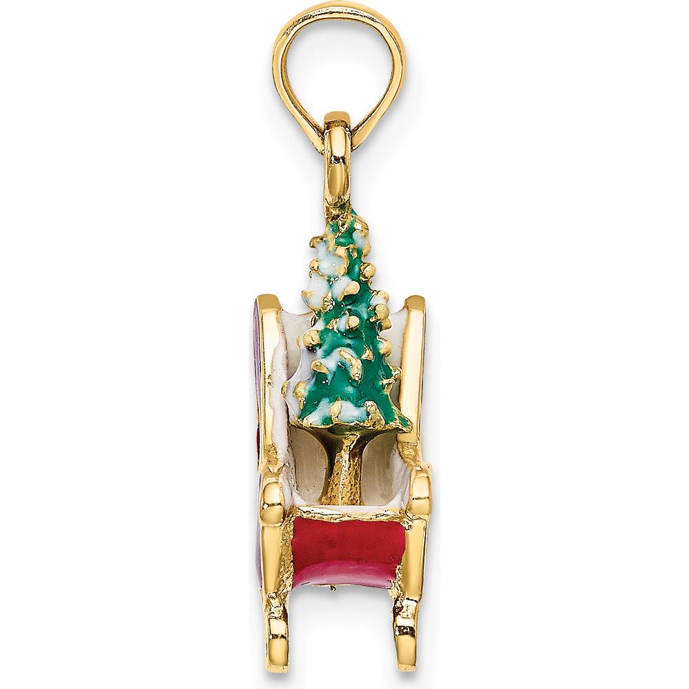 14K Yellow Gold 3D Enameled Sleigh with Christmas Tree Charm - 22.75mm Length by Oro Pregiato