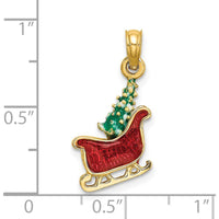14K Yellow Gold 3D Enameled Sleigh with Christmas Tree Charm - 22.75mm Length by Oro Pregiato