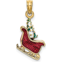 14K Yellow Gold 3D Enameled Sleigh with Christmas Tree Charm - 22.75mm Length by Oro Pregiato