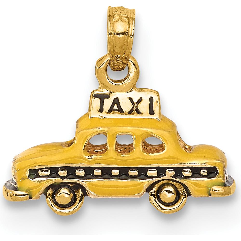 14K Yellow Gold 3D Enameled Taxi Pendant with Polished Finish by Oro Pregiato