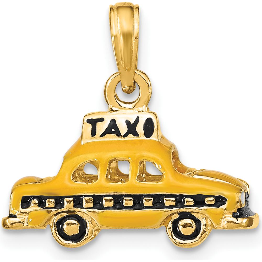 14K Yellow Gold 3D Enameled Taxi Pendant with Polished Finish by Oro Pregiato