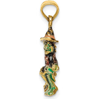 14K Yellow Gold 3D Enameled Witch Flying on Broom Charm - Playful Seasonal Pendant by Oro Pregiato