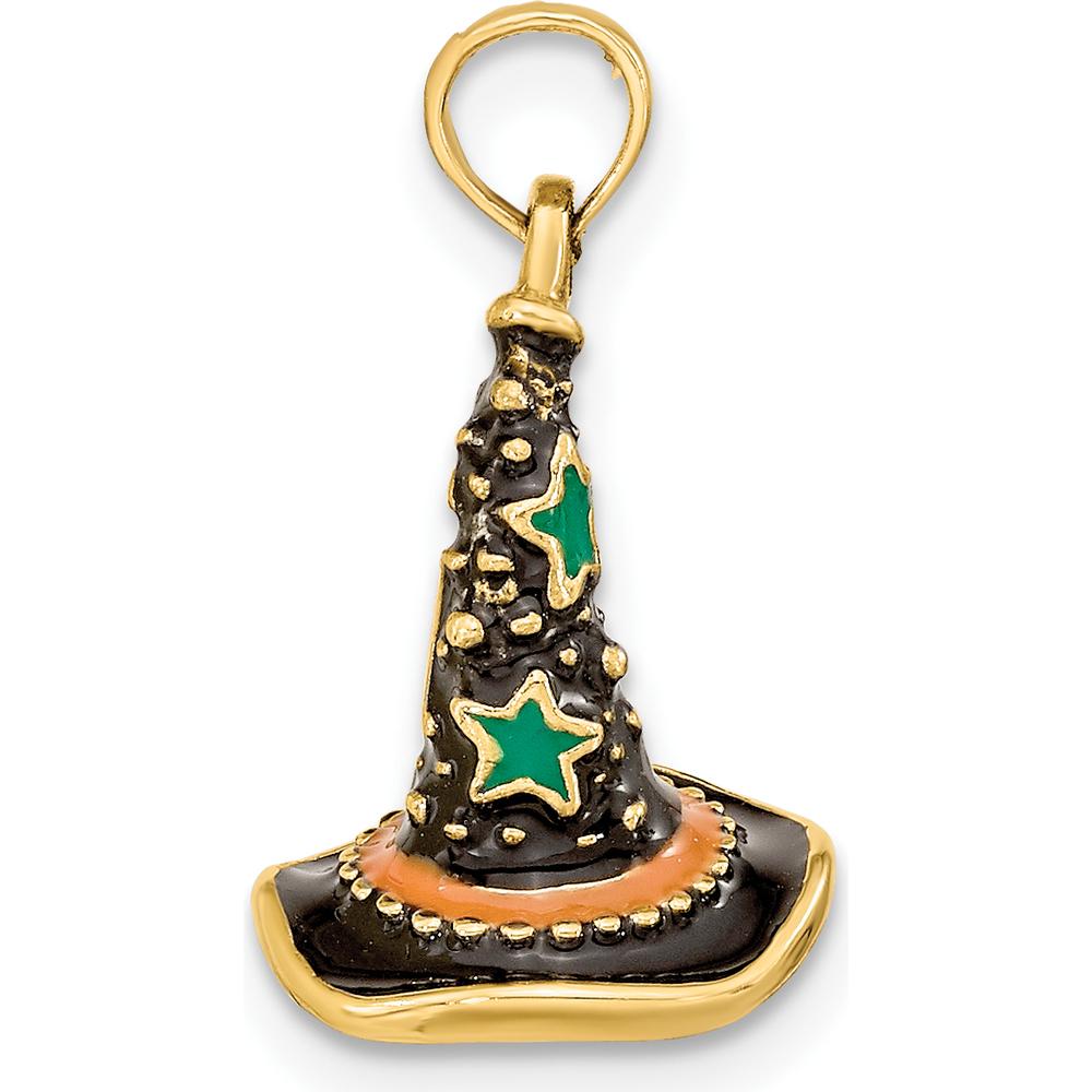 14K Yellow Gold 3D Enameled Witch Hat Halloween Charm by Oro Pregiato