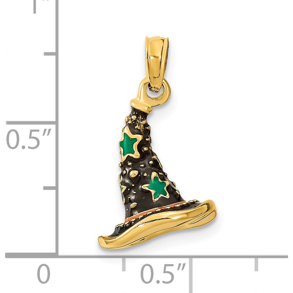 14K Yellow Gold 3D Enameled Witch Hat Halloween Charm by Oro Pregiato