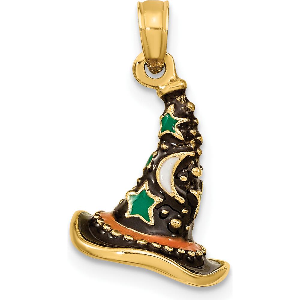 14K Yellow Gold 3D Enameled Witch Hat Halloween Charm by Oro Pregiato