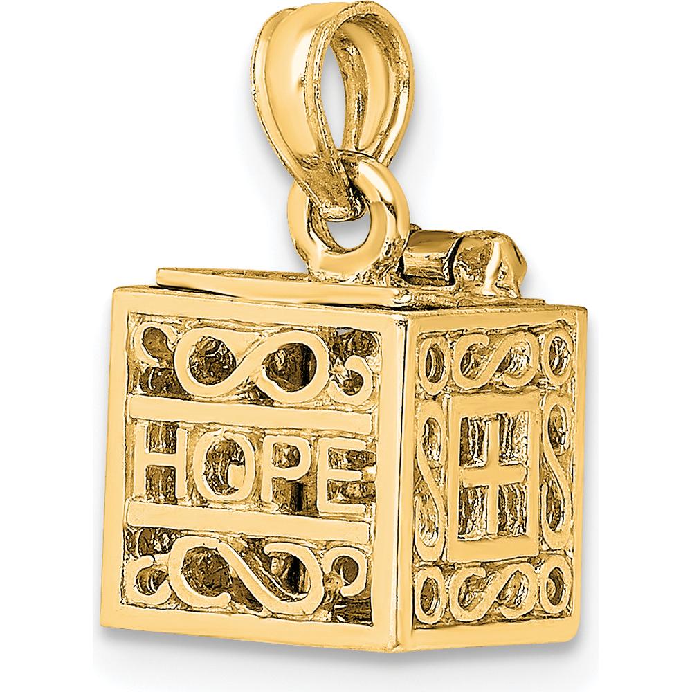 14K Yellow Gold 3D Faith and Hope Opening Prayer Box Charm by Oro Pregiato