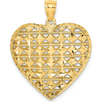 14K Yellow Gold 3D Filigree Diamond-Cut Puffed Heart Pendant - 24.5mm Length, 25.5mm Width by Oro Pregiato
