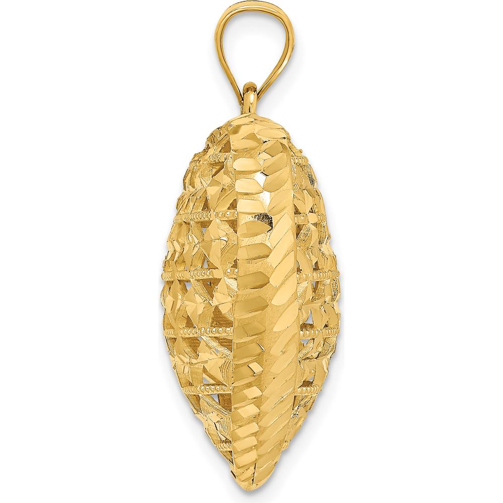 14K Yellow Gold 3D Filigree Diamond-Cut Puffed Heart Pendant - 24.5mm Length, 25.5mm Width by Oro Pregiato