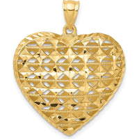 14K Yellow Gold 3D Filigree Diamond-Cut Puffed Heart Pendant - 24.5mm Length, 25.5mm Width by Oro Pregiato