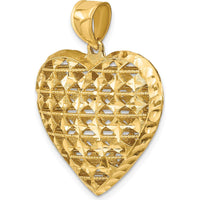 14K Yellow Gold 3D Filigree Diamond-Cut Puffed Heart Pendant - 24.5mm Length, 25.5mm Width by Oro Pregiato