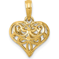 14K Yellow Gold 3D Filigree Polished Heart Pendant by Oro Pregiato