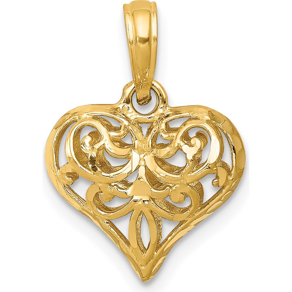 14K Yellow Gold 3D Filigree Polished Heart Pendant by Oro Pregiato