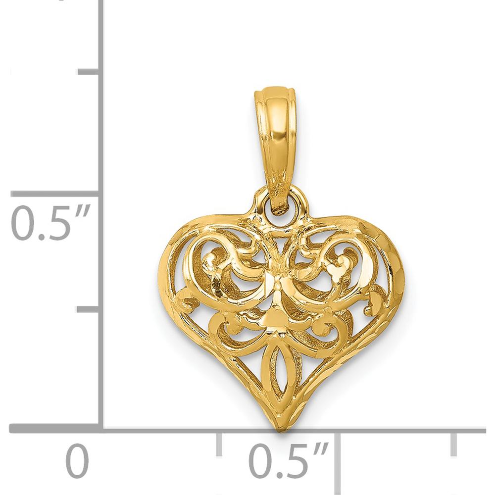 14K Yellow Gold 3D Filigree Polished Heart Pendant by Oro Pregiato