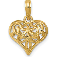 14K Yellow Gold 3D Filigree Polished Heart Pendant by Oro Pregiato