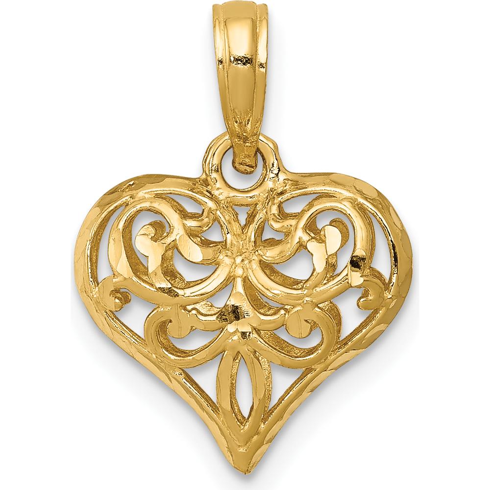 14K Yellow Gold 3D Filigree Polished Heart Pendant by Oro Pregiato