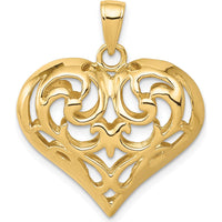 14K Yellow Gold 3D Filigree Puffed Heart Pendant - Polished Finish by Oro Pregiato