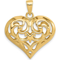 14K Yellow Gold 3D Filigree Puffed Heart Pendant - Polished Finish by Oro Pregiato
