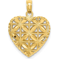 14K Yellow Gold 3D Filigree Puffed Heart Pendant - Polished Finish by Oro Pregiato