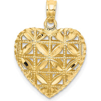 14K Yellow Gold 3D Filigree Puffed Heart Pendant - Polished Finish by Oro Pregiato