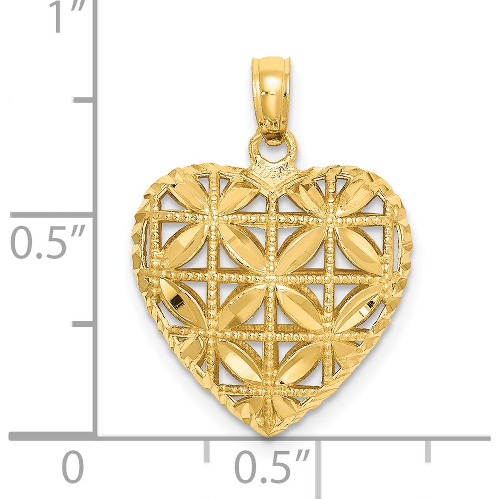 14K Yellow Gold 3D Filigree Puffed Heart Pendant - Polished Finish by Oro Pregiato