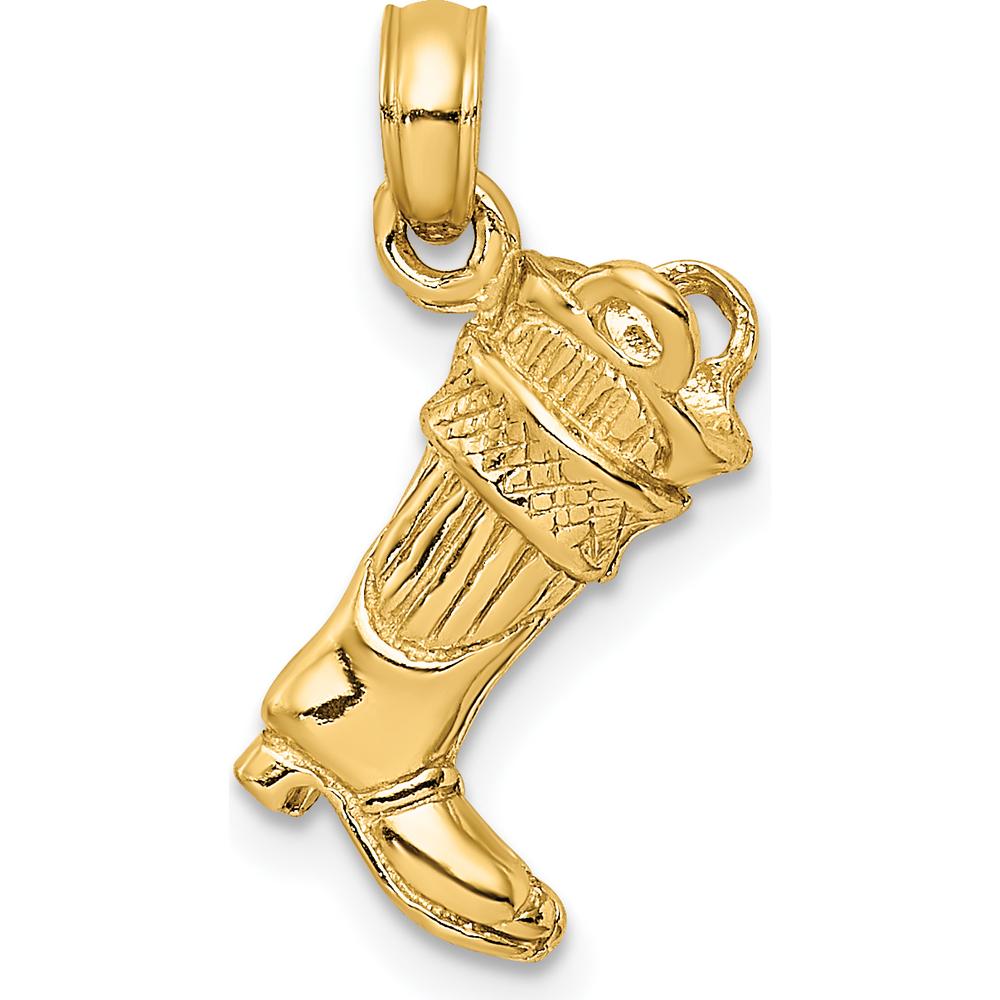 14K Yellow Gold 3D Firefighter Boot Charm - Polished Yellow Gold Pendant by Oro Pregiato
