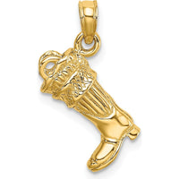 14K Yellow Gold 3D Firefighter Boot Charm - Polished Yellow Gold Pendant by Oro Pregiato