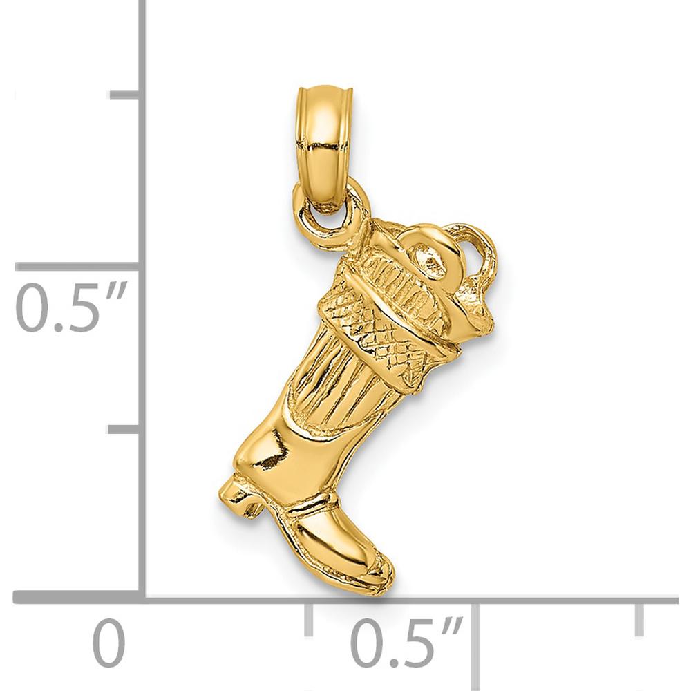 14K Yellow Gold 3D Firefighter Boot Charm - Polished Yellow Gold Pendant by Oro Pregiato