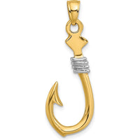 14K Yellow Gold 3D Fish Hook Charm with White Rhodium Rope Accent by Oro Pregiato