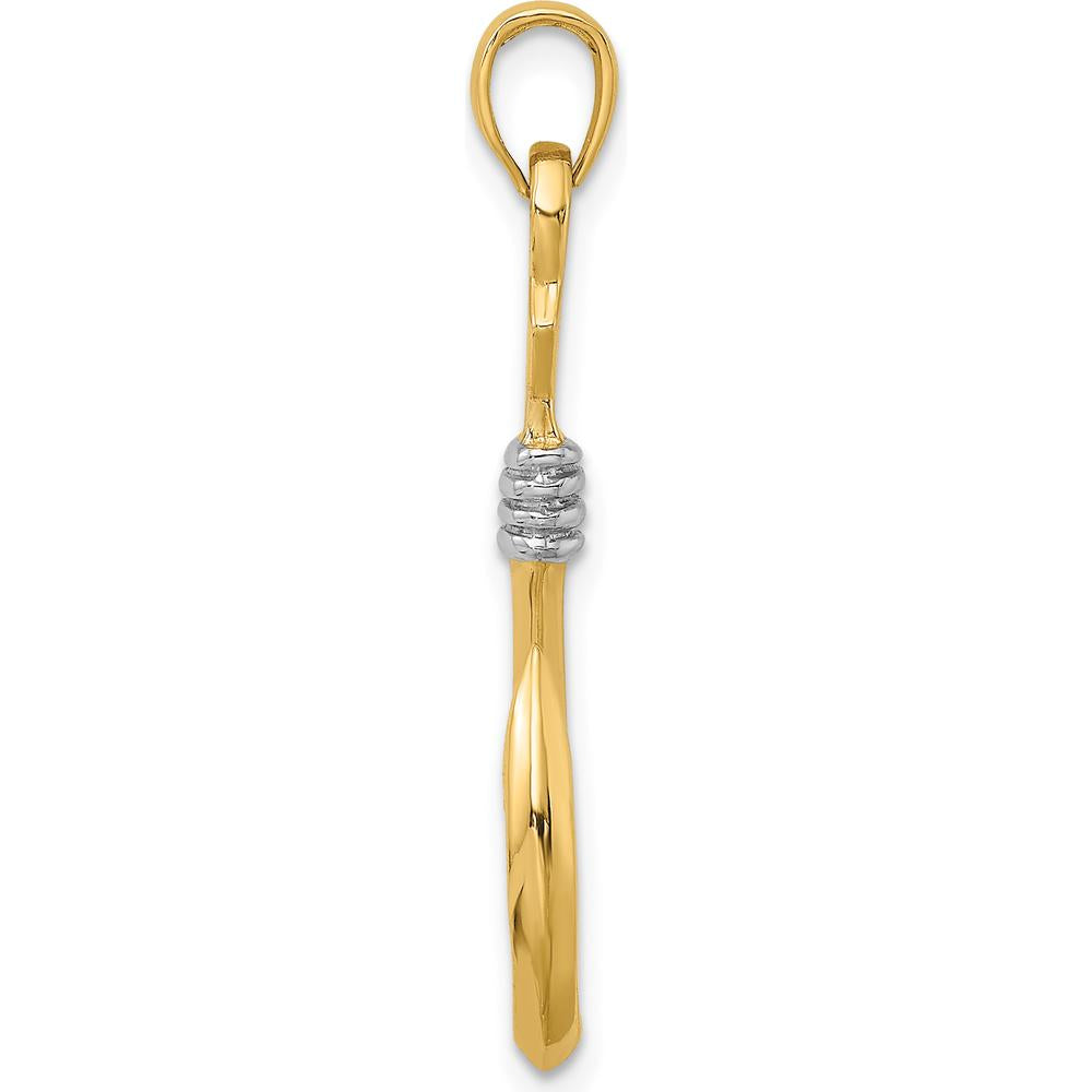 14K Yellow Gold 3D Fish Hook Charm with White Rhodium Rope Accent by Oro Pregiato