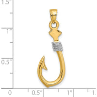 14K Yellow Gold 3D Fish Hook Charm with White Rhodium Rope Accent by Oro Pregiato