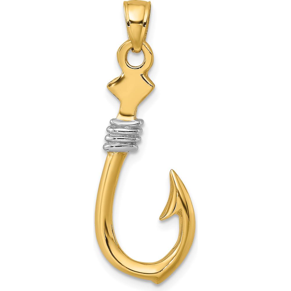 14K Yellow Gold 3D Fish Hook Charm with White Rhodium Rope Accent by Oro Pregiato