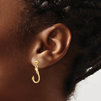 14K Yellow Gold 3D Fish Hook Dangle Earrings with Polished Finish by 0