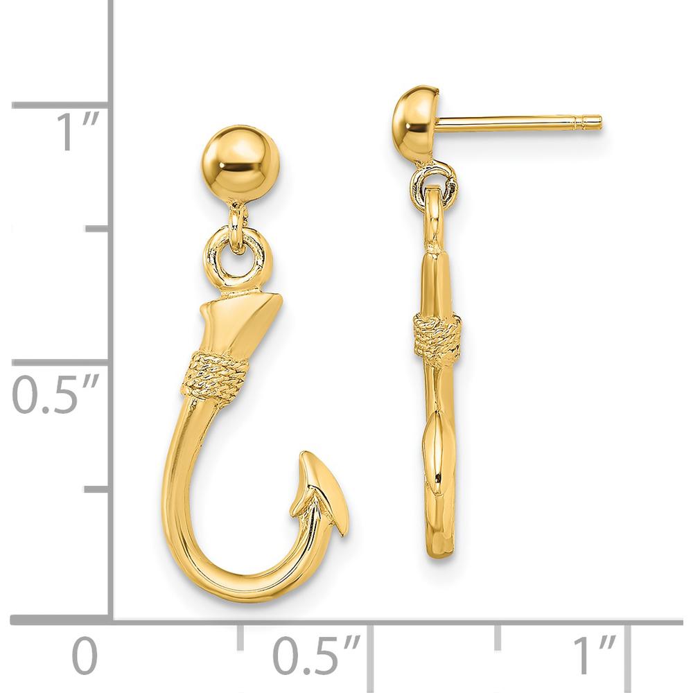 14K Yellow Gold 3D Fish Hook Dangle Earrings with Polished Finish by 0
