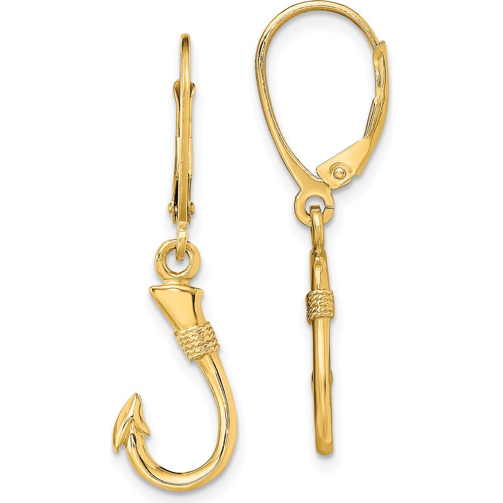 14K Yellow Gold 3D Fish Hook Leverback Drop Earrings by 0