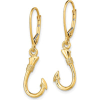 14K Yellow Gold 3D Fish Hook Leverback Drop Earrings by 0