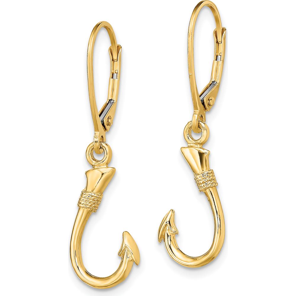 14K Yellow Gold 3D Fish Hook Leverback Drop Earrings by 0