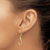 14K Yellow Gold 3D Fish Hook Leverback Drop Earrings by 0