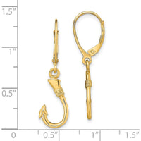 14K Yellow Gold 3D Fish Hook Leverback Drop Earrings by 0