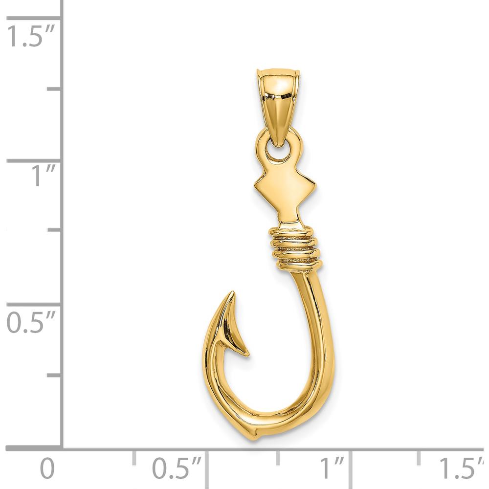14K Yellow Gold 3D Fish Hook Pendant with Rope Detail by Oro Pregiato