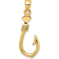 14K Yellow Gold 3D Fish Hook Pendant with Rope Detail by Oro Pregiato