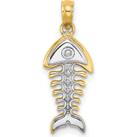 14K Yellow Gold 3D Fishbone Charm with Rhodium Plating by Oro Pregiato