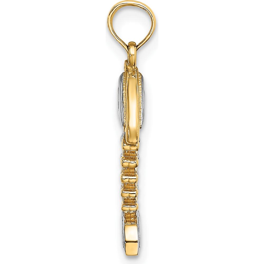 14K Yellow Gold 3D Fishbone Charm with Rhodium Plating by Oro Pregiato