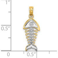 14K Yellow Gold 3D Fishbone Charm with Rhodium Plating by Oro Pregiato
