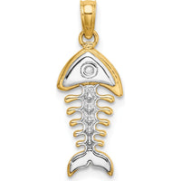 14K Yellow Gold 3D Fishbone Charm with Rhodium Plating by Oro Pregiato