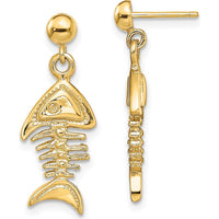 14K Yellow Gold 3D Fishbone Dangle Earrings with Polished Finish by 0
