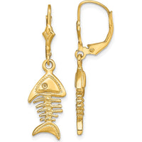 14K Yellow Gold 3D Fishbone Motif Leverback Earrings - Polished Finish by 0
